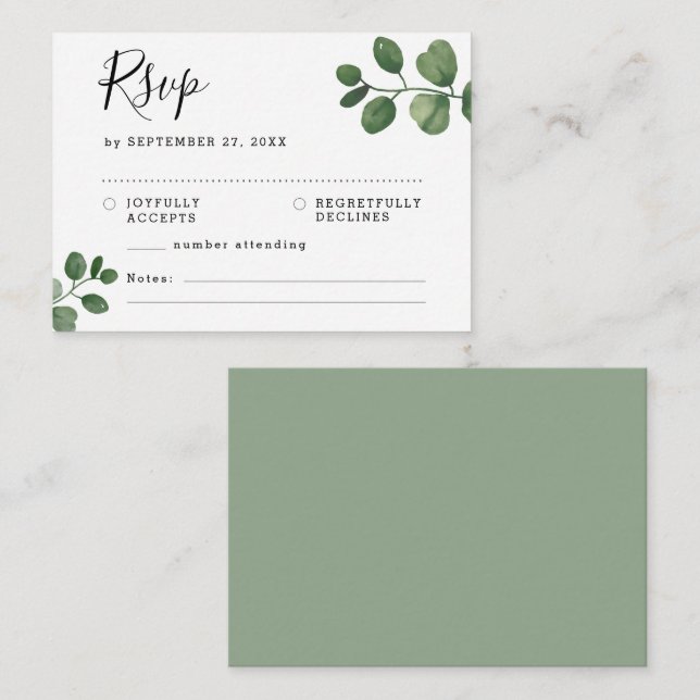 BUDGET Sage Eucalyptus RSVP Wedding Card (Front/Back)