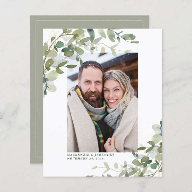 Budget Sage Eucalyptus Wedding Photo Save the Date (Front/Back)