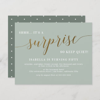 Budget Sage & Gold Script Surprise Birthday Party