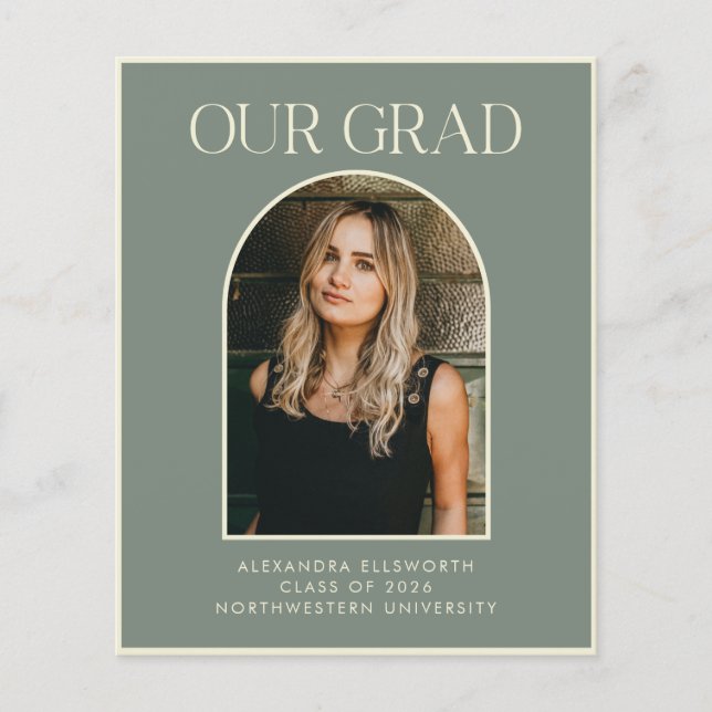 Budget Sage Green 2 Photo Graduation Announcement (Front)