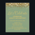 Budget Sage Green 30th Birthday Party Invitation<br><div class="desc">Sage Green Gold Glitter Invite,  Budget 30th Birthday Party invitation,  Let's celebrate Thirty Any Age,  Fortieth Fiftieth Forty Fifty Sixty,  Personalised 21st 40th 50th 60th,  Elegant Milestone Thirtieth Sweet 16,  Custom 18th Glam Golden Confetti,  Adult Calligraphy Modern Stylish script,  Chic trendy simple for her,  Bling 16th quinceanera 15th celebration</div>