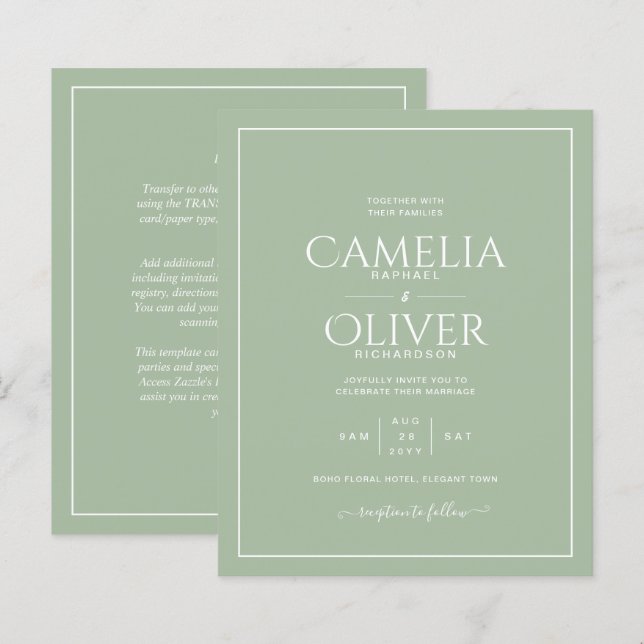 Budget Sage Green Apple White Monochrome Wedding (Front/Back)