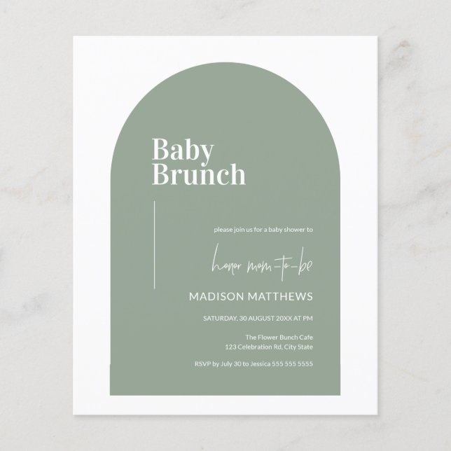 Budget Sage Green Arch Baby Brunch Baby Shower (Front)