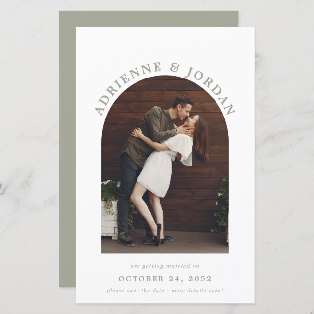 BUDGET Sage Green Arch Photo Save the Date (Front/Back)