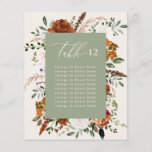 Budget sage green black floral table seating plan<br><div class="desc">Budget botanical floral rust,  terracotta,  black,  natural and sage green rustic,  elegant table seating plan wedding day decor. On trend script text,  part of a matching wedding suite.</div>