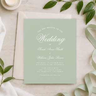 Budget Sage Green Calligraphy Wedding Invitation