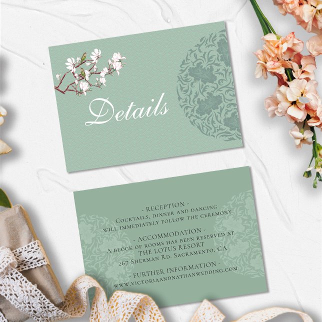 BUDGET Sage Green Chinoiserie Chic Wedding Details Card (Creator Uploaded)