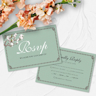 BUDGET Sage Green Chinoiserie Flower Bird Wedding Card