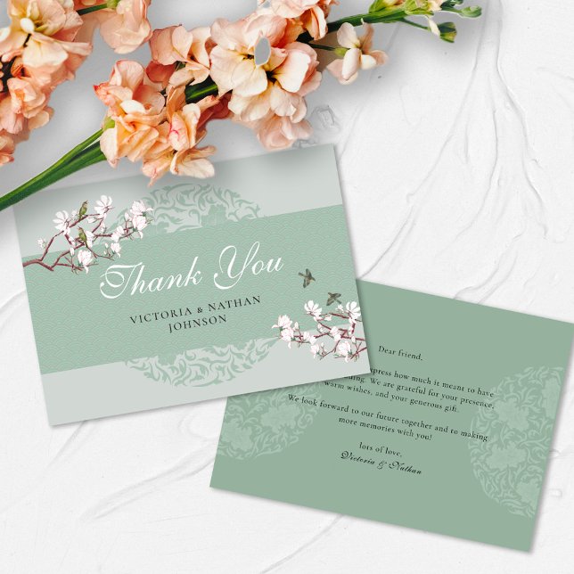 BUDGET Sage Green Chinoiserie Wedding Thank You Card (Creator Uploaded)