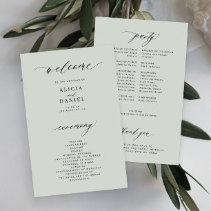 Budget sage green elegant wedding program