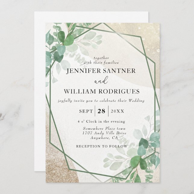 Budget Sage green Eucalyptus Greenery Wedding  Invitation (Front/Back)