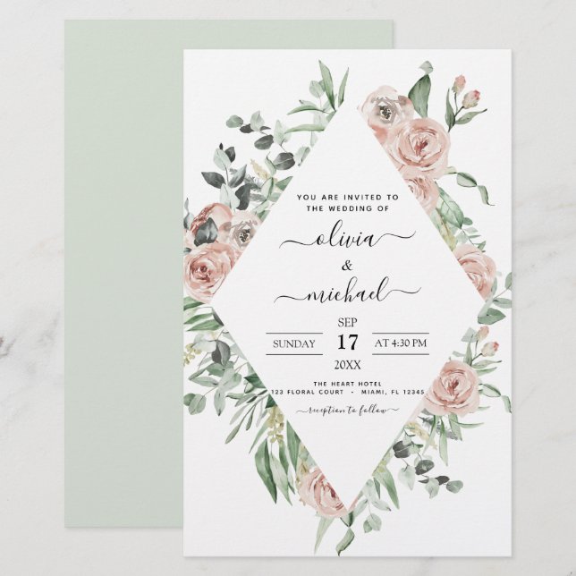Budget Sage Green Eucalyptus Wedding Invitation (Front/Back)