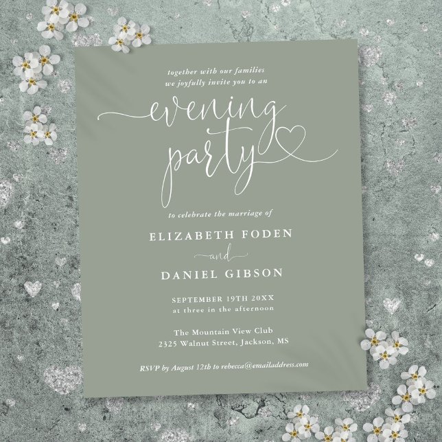 Budget Sage Green Evening Party Wedding Invite (Budget Sage Green Evening Party Wedding Invite)