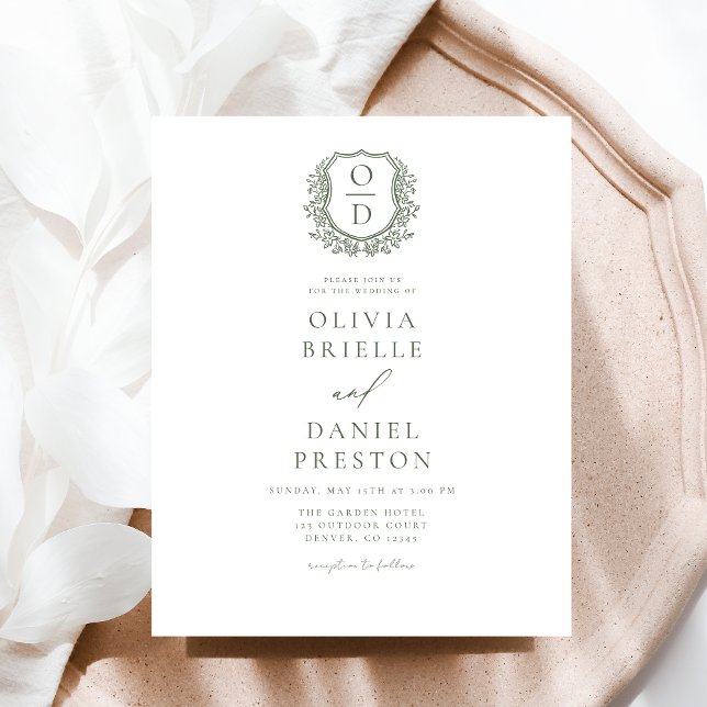 Budget Sage Green Floral Crest Monogram Wedding  (Creator Uploaded)