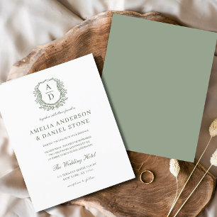 Budget Sage Green Floral Crest Monogram Wedding Flyer