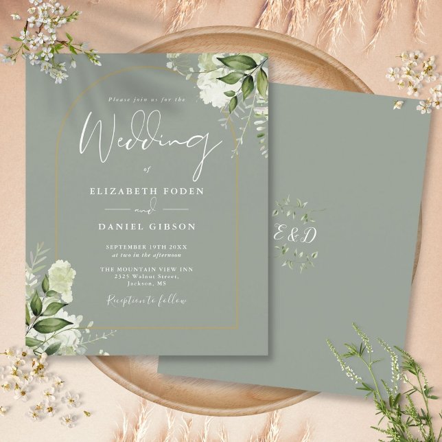 Budget Sage Green Floral Gold Arch Wedding Invite (Budget Sage Green Floral Gold Arch Wedding Invite)