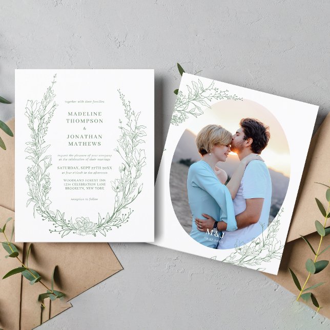 BUDGET Sage Green Floral Monogram Photo Wedding (Creator Uploaded)