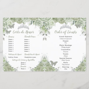 Budget Sage Green Floral Quinceañera XV Program