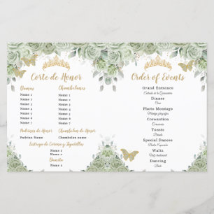 Budget Sage Green Floral Quinceañera XV Program