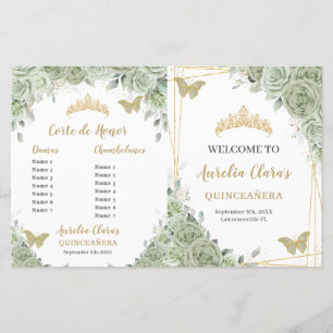 Budget Sage Green Floral Quinceanera XV Program 