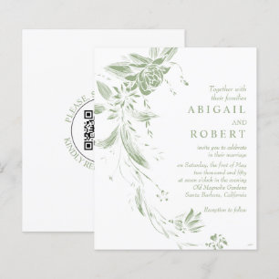 BUDGET Sage green floral wedding invitation