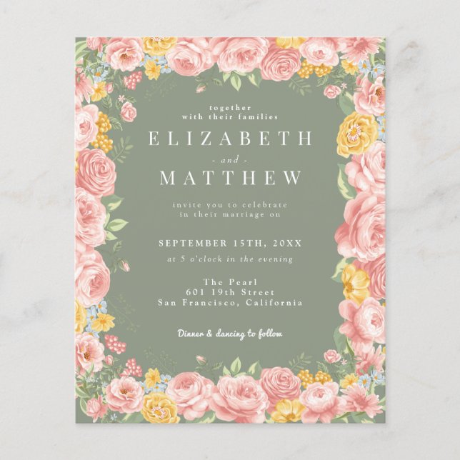 Budget Sage Green Floral Wildflower Photo QR Code Flyer (Front)