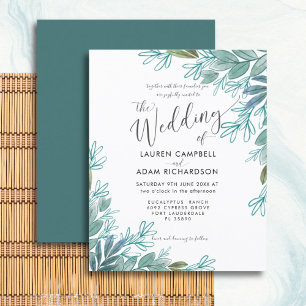 Budget Sage Green Foliage Wedding Invitation