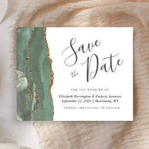 Budget Sage Green Gold Agate Save the Date