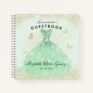 Budget Sage Green Gold Quinceanera Guestbook  Notebook