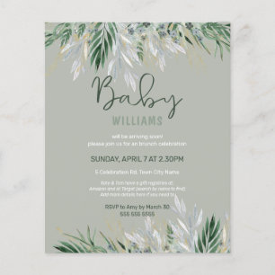 Budget Sage Green Leaves Baby Shower Invite