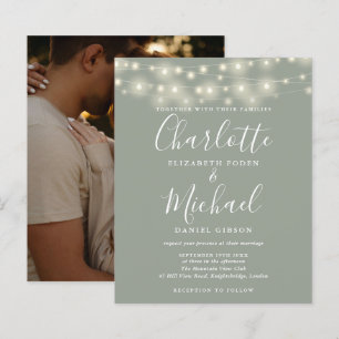 Budget Sage Green Lights Photo Wedding Invitation