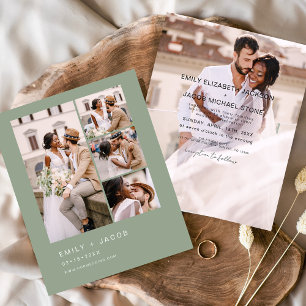 Budget Sage Green Minimalist Wedding Invitation