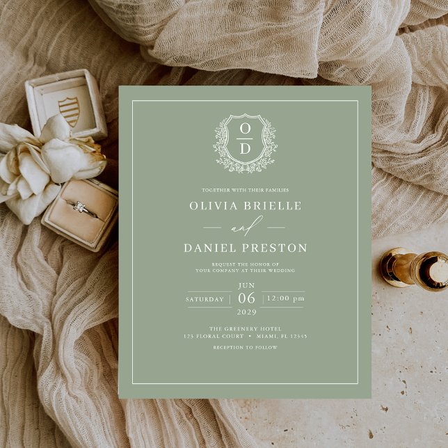 Budget Sage Green Monogram Wedding Invitation (Creator Uploaded)