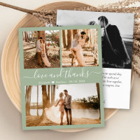 Budget Sage Green Photo Collage Wedding Thank You