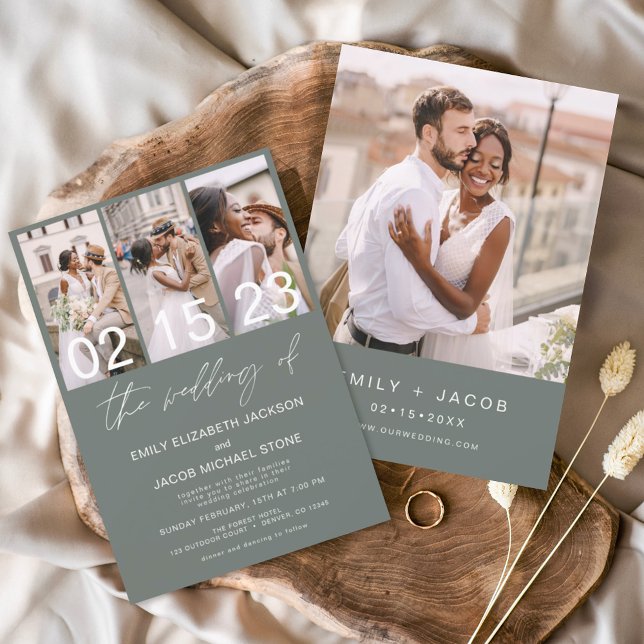 Budget Sage Green Photo Wedding Invitation Flyer (Creator Uploaded)