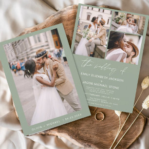Budget Sage Green Photo Wedding Invitation Flyer