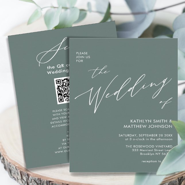 Budget Sage Green QR Code All In One Wedding Flyer (Creator Uploaded)