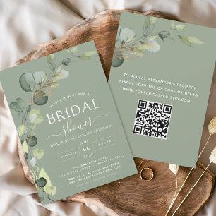 Budget Sage Green QR Code Bridal Shower Eucalyptus