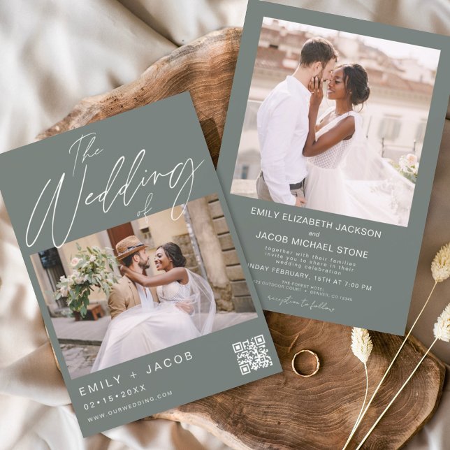 Budget Sage Green QR Code Photo Wedding Invitation (Creator Uploaded)