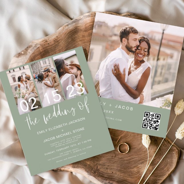 Budget Sage Green QR Code Wedding Invitation (Creator Uploaded)