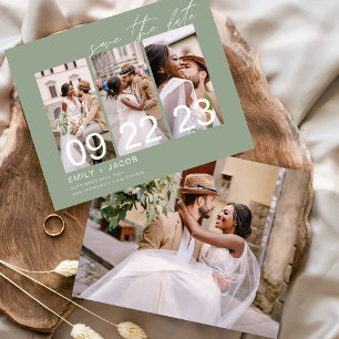 Budget Sage Green Save the Date 3 Photo Flyer