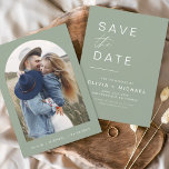 Budget Sage Green Save the Date Photo Announcement<br><div class="desc">Budget Wedding Boho Save the Date Cards that have a photo on the front. The Save the Date cards contain a modern hand lettered cursive script typography that are elegant,  simple and modern to use after you minimalist simple wedding day celebration.</div>