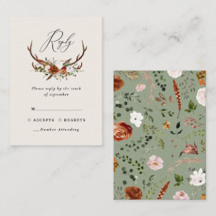Budget sage green stag chic floral elegant wedding enclosure card