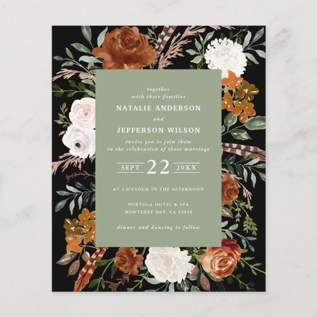 Budget sage green terracotta floral rustic elegant flyer (Front)