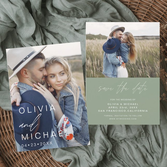 Budget Sage Green Typography Save the Date Photo (Creator Uploaded)