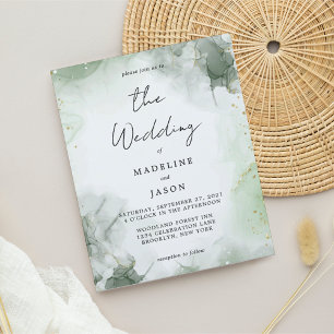 Budget Sage Green Watercolor Gold Splash Wedding