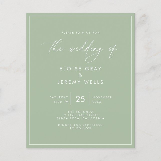 Budget Sage Green Wedding Invitation  Flyer (Front)