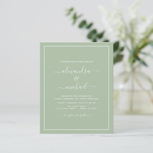 Budget Sage Green Wedding Modern Typography (Standing Front)