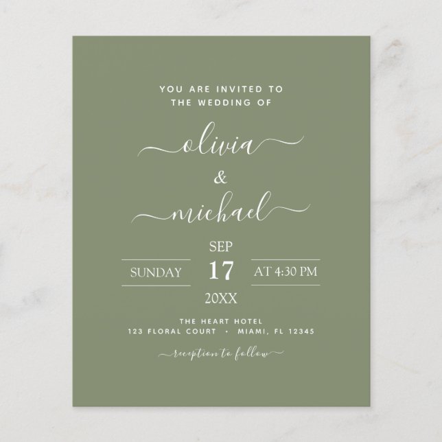 Budget Sage Green Wedding Modern Typography Flyer (Front)