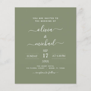 Budget Sage Green Wedding Modern Typography Flyer